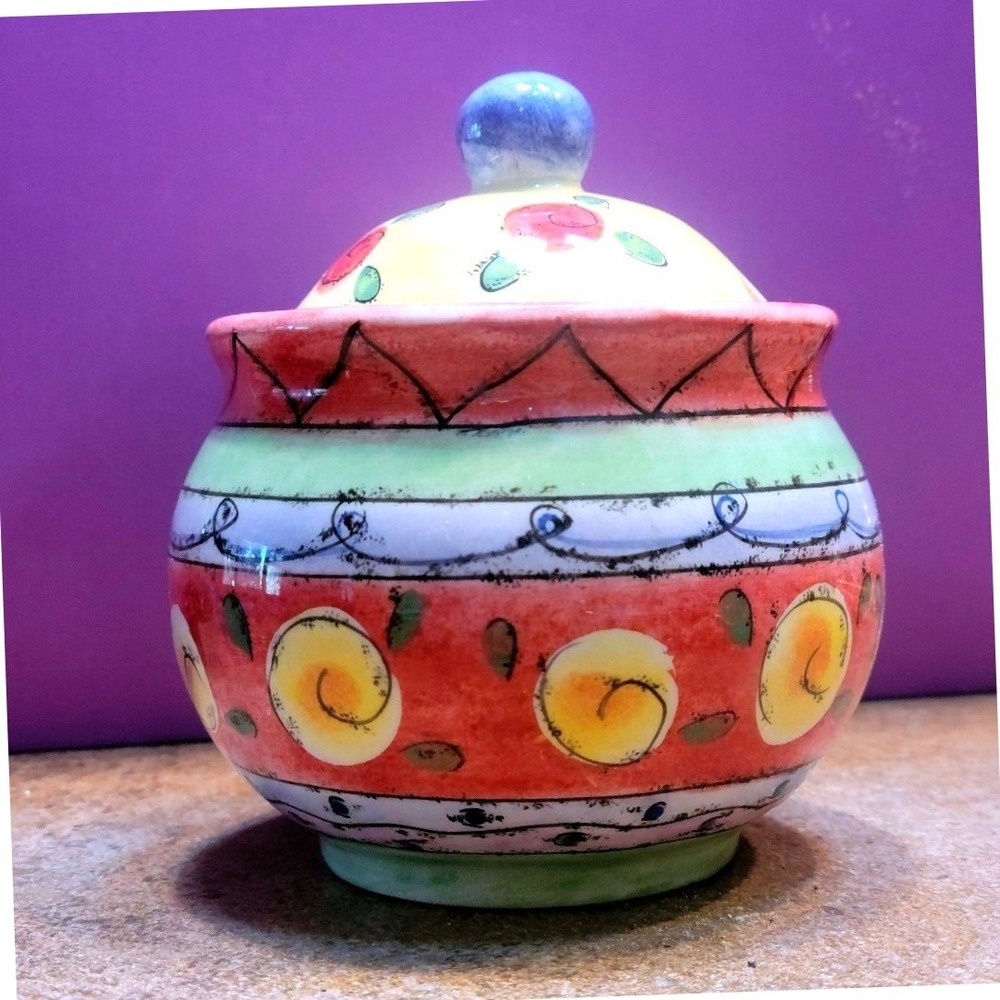 Sango The Sweet Shoppe Sue Zipkin Ceramic Sugar Bowl with Lid Multicolor 4in